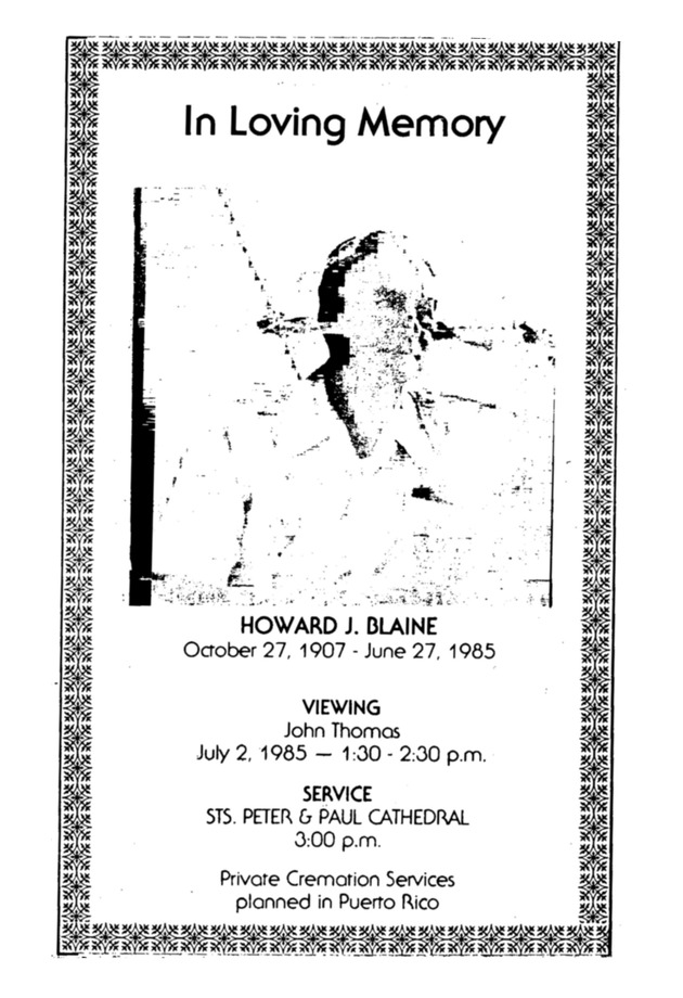 Funeral Booklet for Howard J. Blaine - Page 1