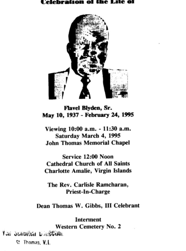 Funeral Booklet for Flavel, Sr. Blyden - Page 1