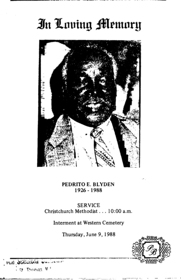 Funeral Booklet for Pedrito E. Blyden - Page 1