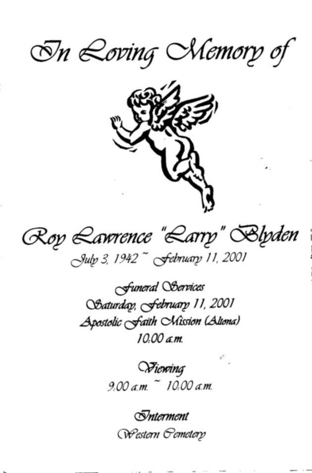 Funeral Booklet for Roy Lawrence Blyden - Page 2