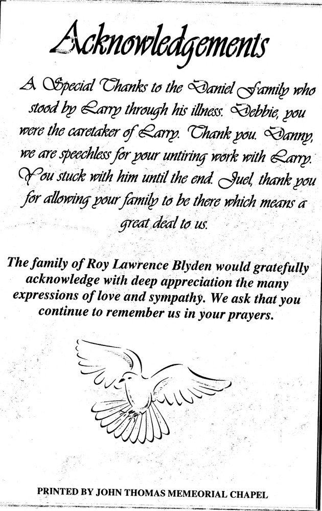 Funeral Booklet for Roy Lawrence Blyden - Page 5