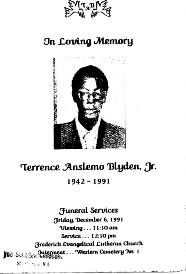 Funeral Booklet for Terrence Anslemo Blyden, Jr. - Page 1