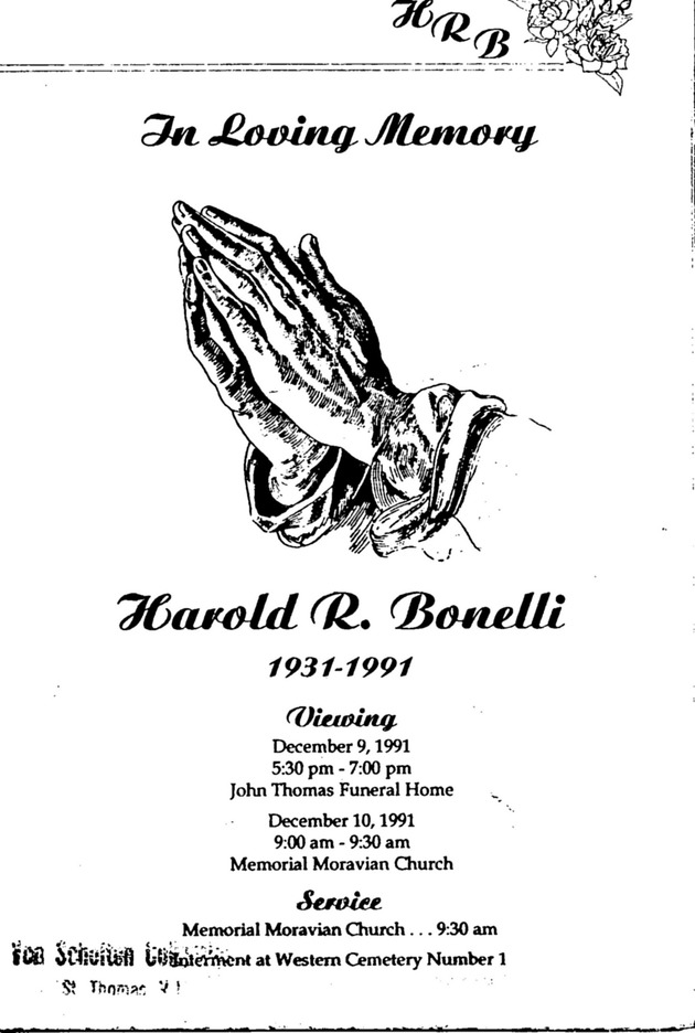 Funeral Booklet for Harold R. Bonelli - Page 1