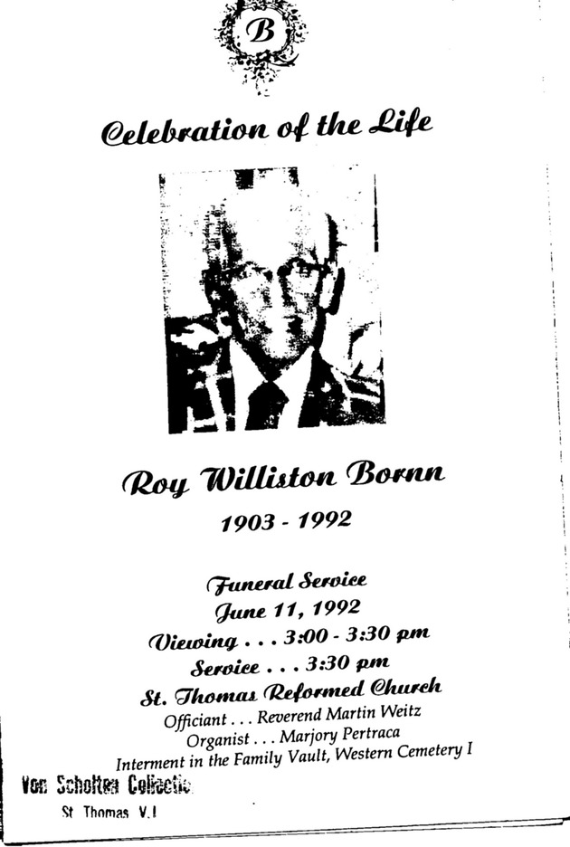 Funeral Booklet for Roy Williston Bornn - Page 1