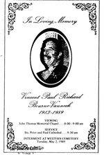 Funeral Booklet for Vincent Paul Richard Bourne-Vanneck