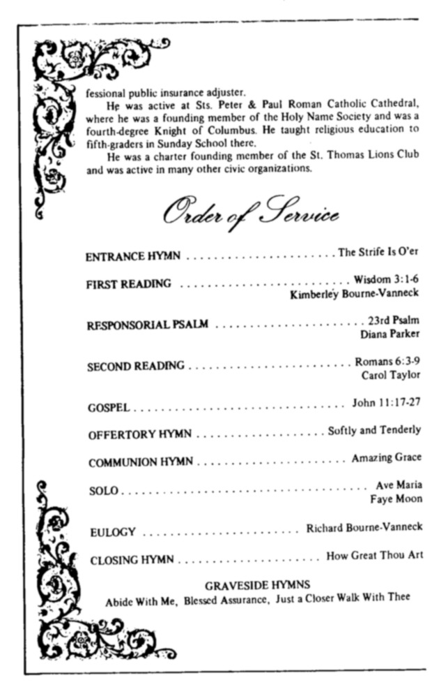 Funeral Booklet for Vincent Paul Richard Bourne-Vanneck - Page 4