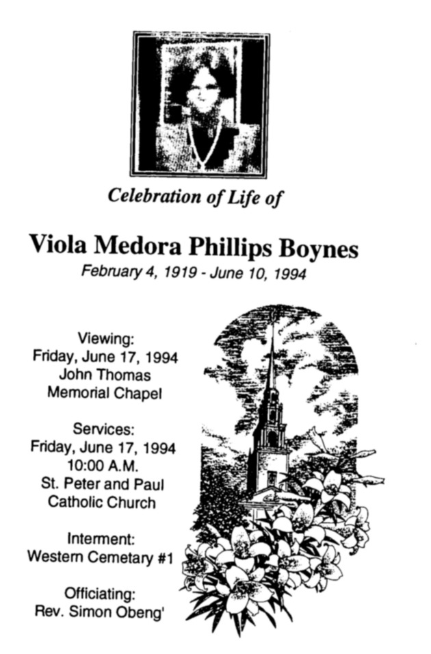 Funeral Booklet for Viola Medora Phillips Boynes - Page 1