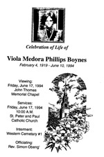 Funeral Booklet for Viola Medora Phillips Boynes