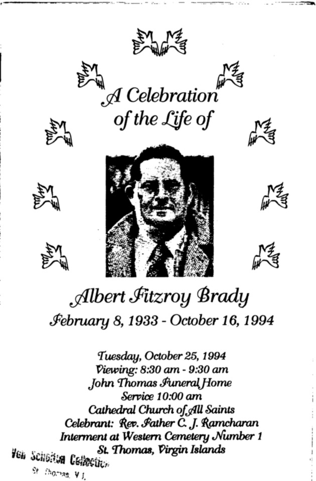 Funeral Booklet for Albert Fitzroy Brady - Page 1