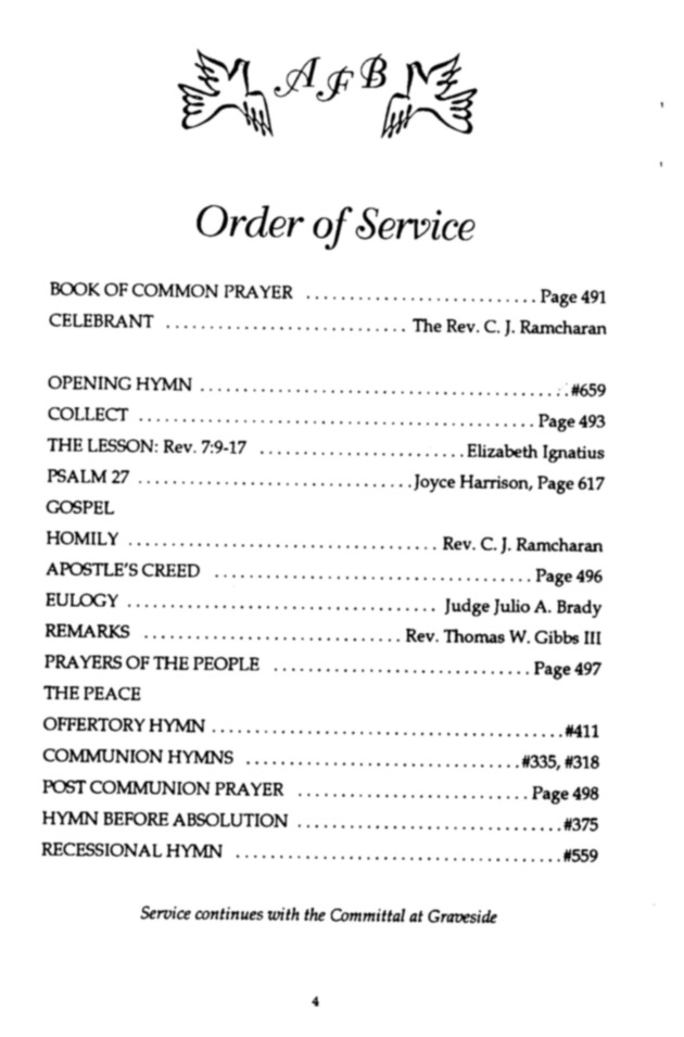 Funeral Booklet for Albert Fitzroy Brady - Page 4