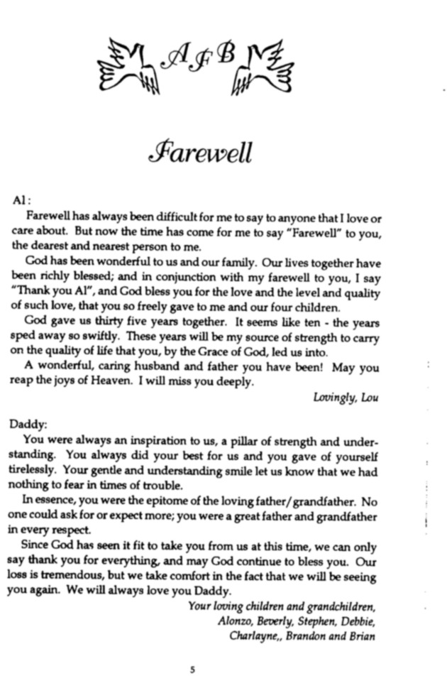 Funeral Booklet for Albert Fitzroy Brady - Page 5