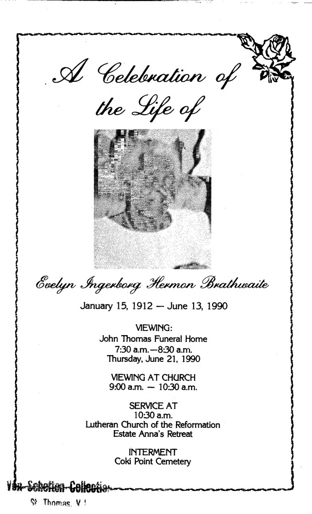 Funeral Booklet for Evelyn Ingerborg Hermon Brathwaite - Page 1