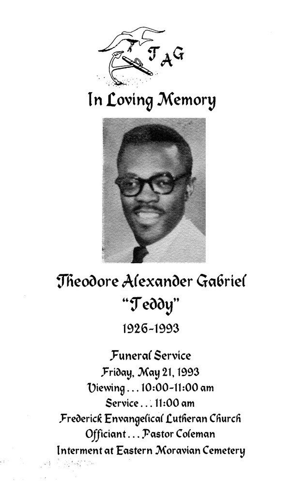 Funeral Booklet for Theodore A. Gabriel - Page 1