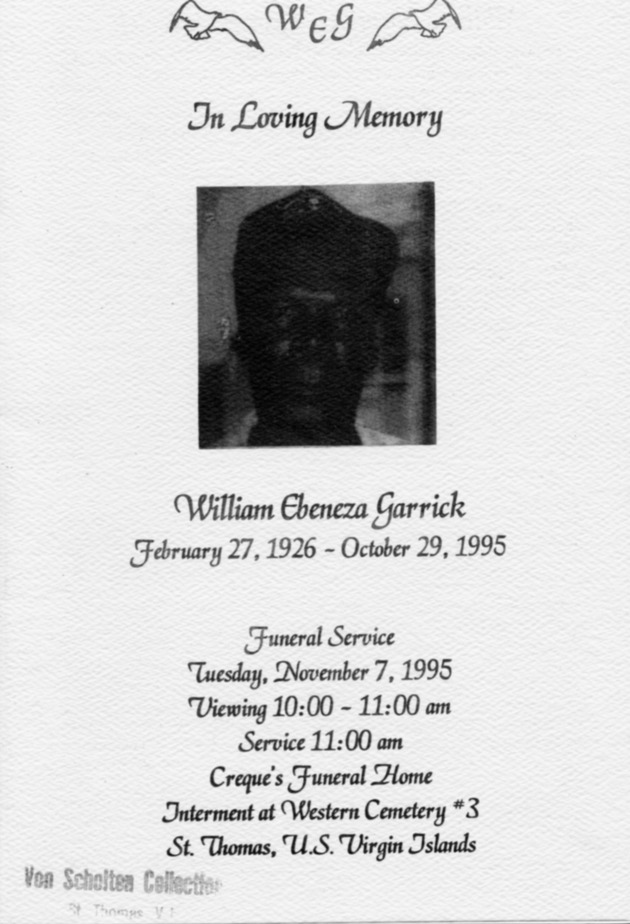 Funeral Booklet for William E. Garrick - Page 1