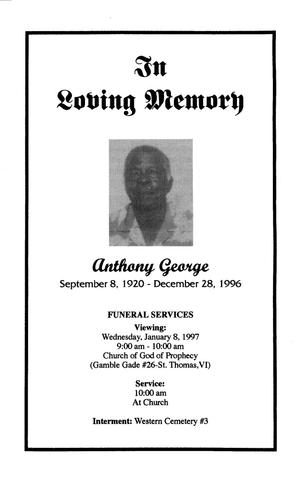 Funeral Booklet for Anthony George - Page 1