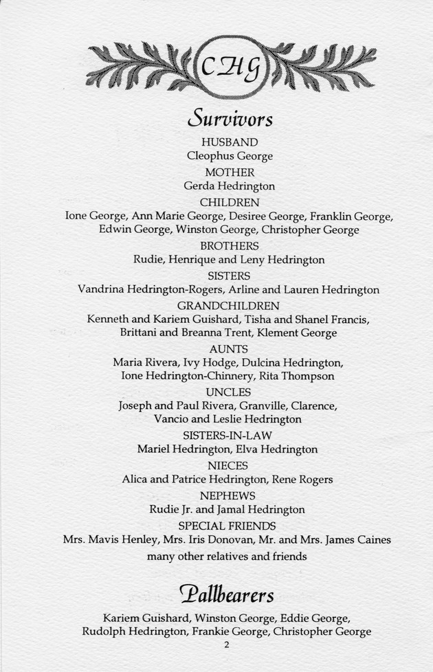 Funeral Booklet for Clarice H. George - Page 2