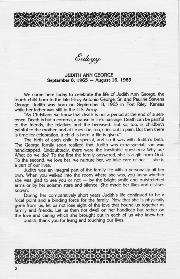 Funeral Booklet for Judith A. George - Page 2