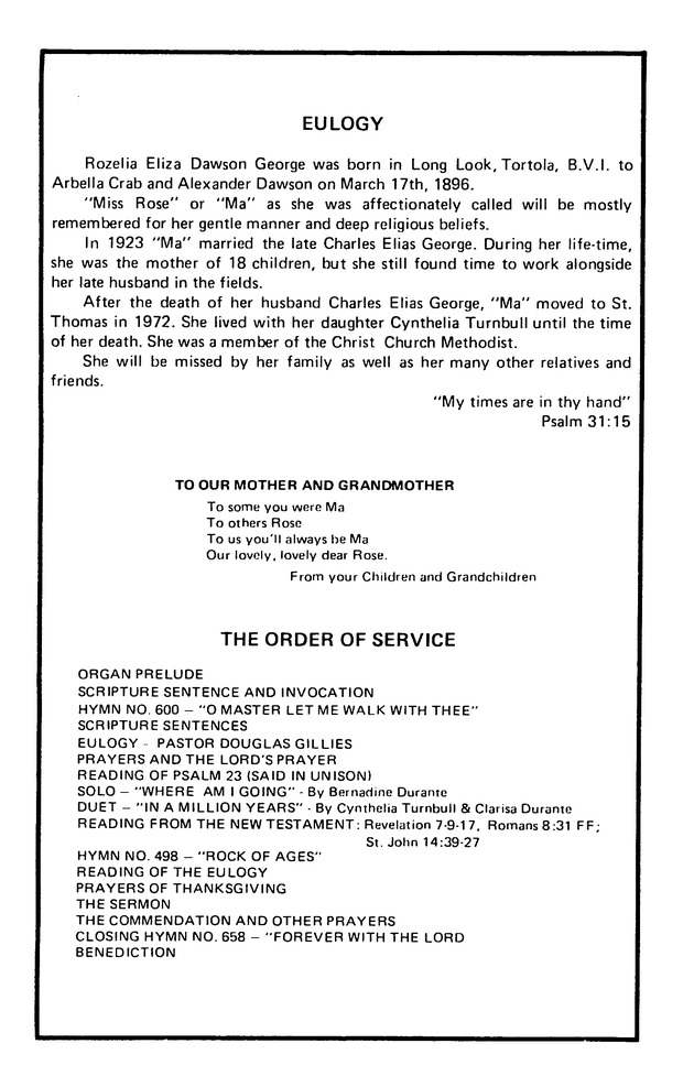 Funeral Booklet for Rozelia E. George - Page 2