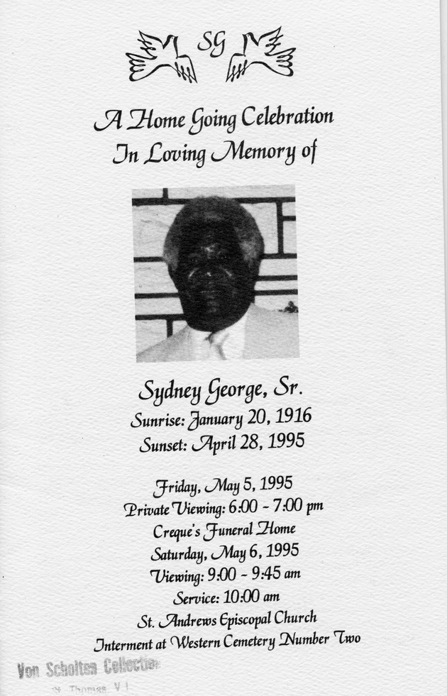 Funeral Booklet for Sydney George, Sr. - Page 1