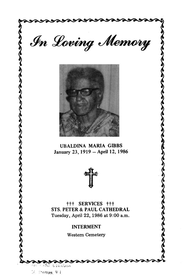 Funeral Booklet for Ubaldina M. Gibbs - Page 1