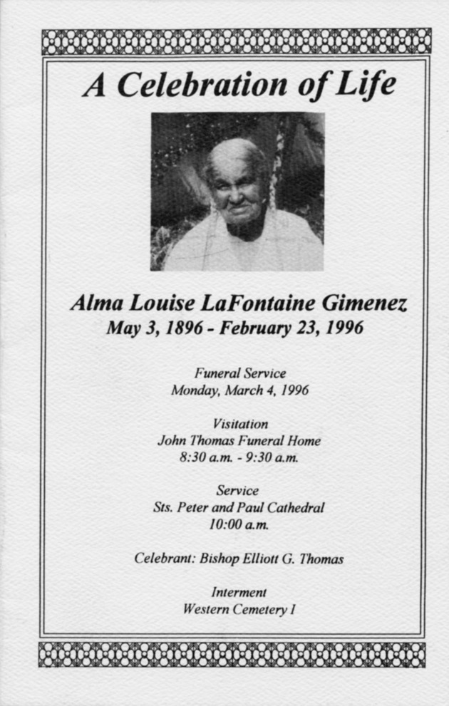 Funeral Booklet for Alma L. Gimenez - Page 1