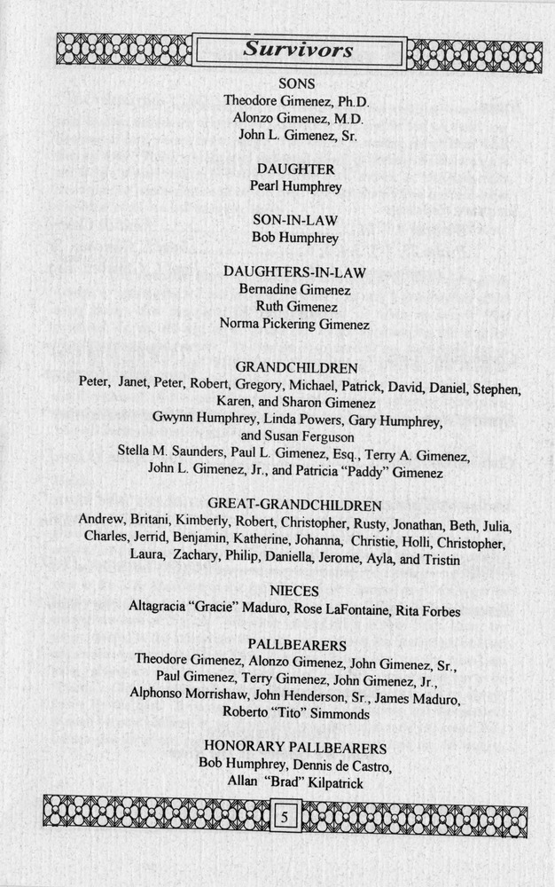 Funeral Booklet for Alma L. Gimenez - Page 5