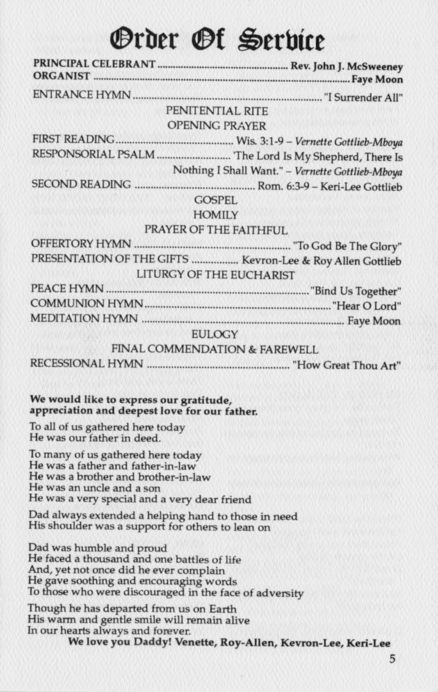 Funeral Booklet for Roy A. Gottlieb - Page 5