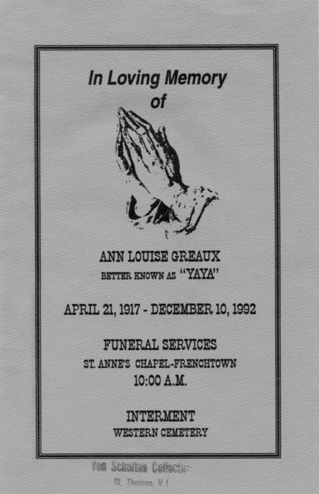 Funeral Booklet for Ann L. Greaux - Page 1