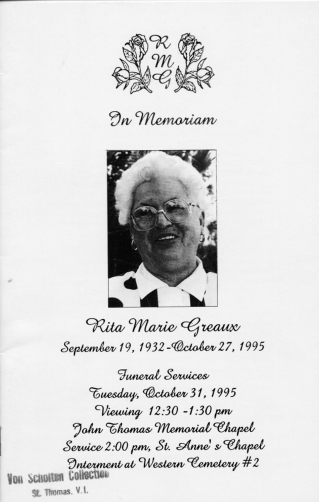 Funeral Booklet for Rita M. Greaux - Page 1