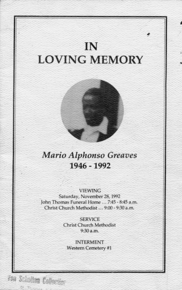 Funeral Booklet for Mario A. Greaves - Page 1