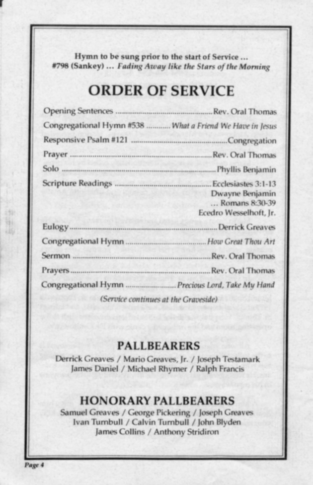 Funeral Booklet for Mario A. Greaves - Page 4