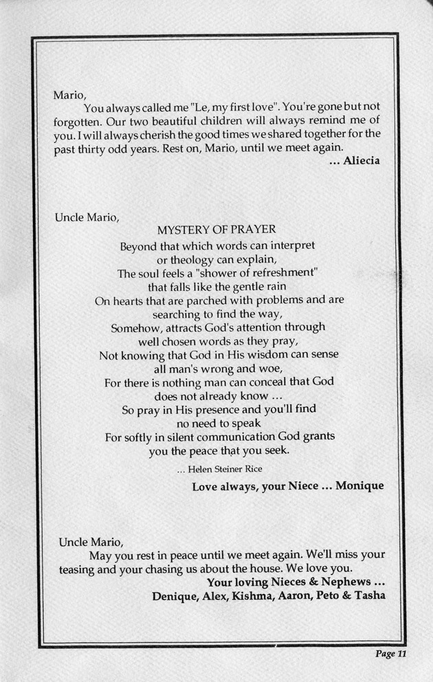 Funeral Booklet for Mario A. Greaves - Page 7