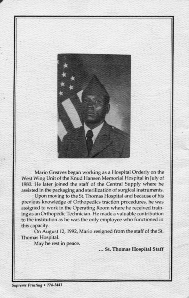 Funeral Booklet for Mario A. Greaves - Page 8