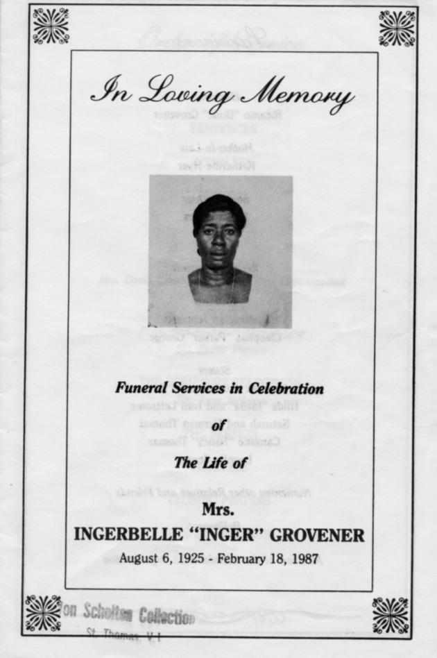 Funeral Booklet for Ingerbelle Grovener - Page 1