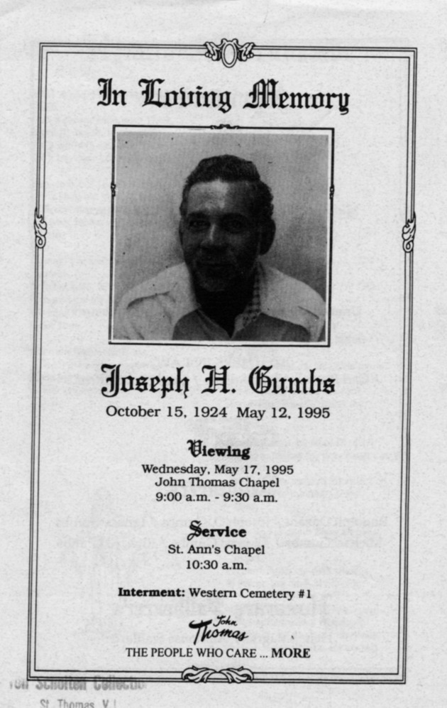 Funeral Booklet for Joseph H. Gumbs - Page 1