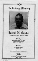 Funeral Booklet for Joseph H. Gumbs