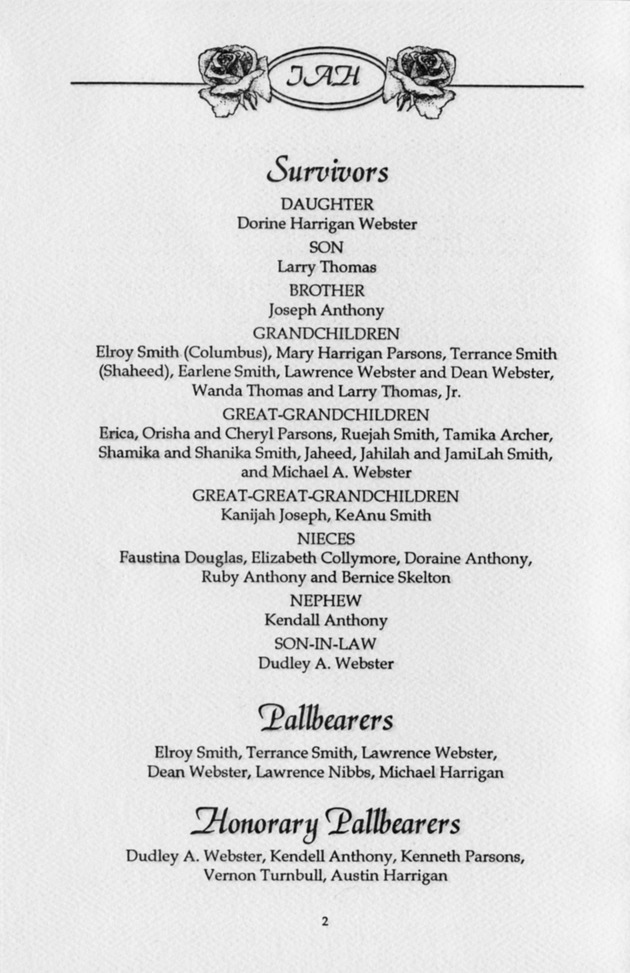 Funeral Booklet for Isabella Anesta Anthony Ham - Page 2