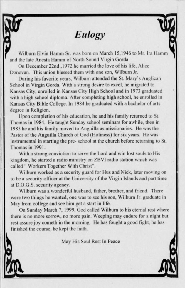 Funeral Booklet for Wilburn Elvin Hamm, Sr. - Page 3