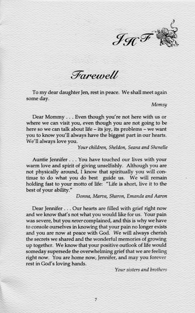 Funeral Booklet for Francis Jennifer Hanley - Page 5