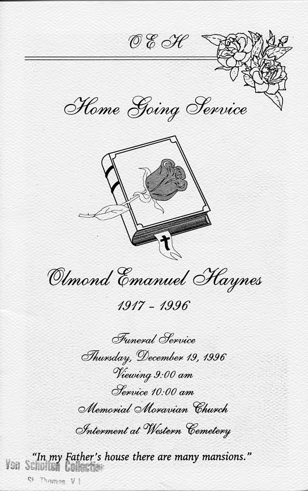 Funeral Booklet for Olmond Emanuel Haynes - Page 1