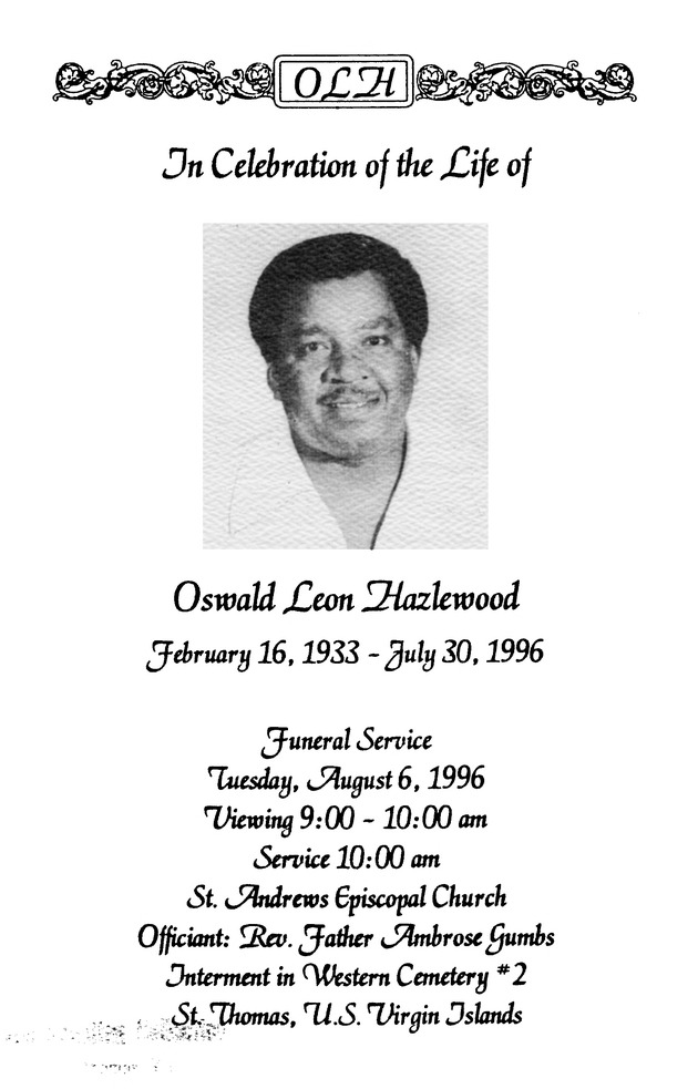 Funeral Booklet for Oswald Leon Hazelwood - Page 1