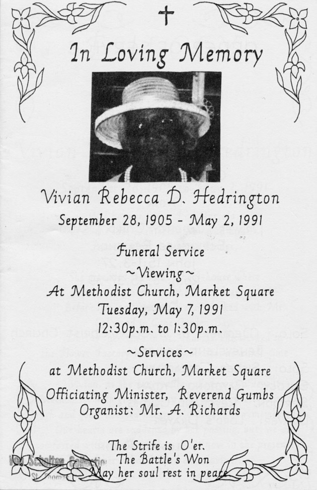 Funeral Booklet for Vivian Rebecca D. Hedrington - Page 1