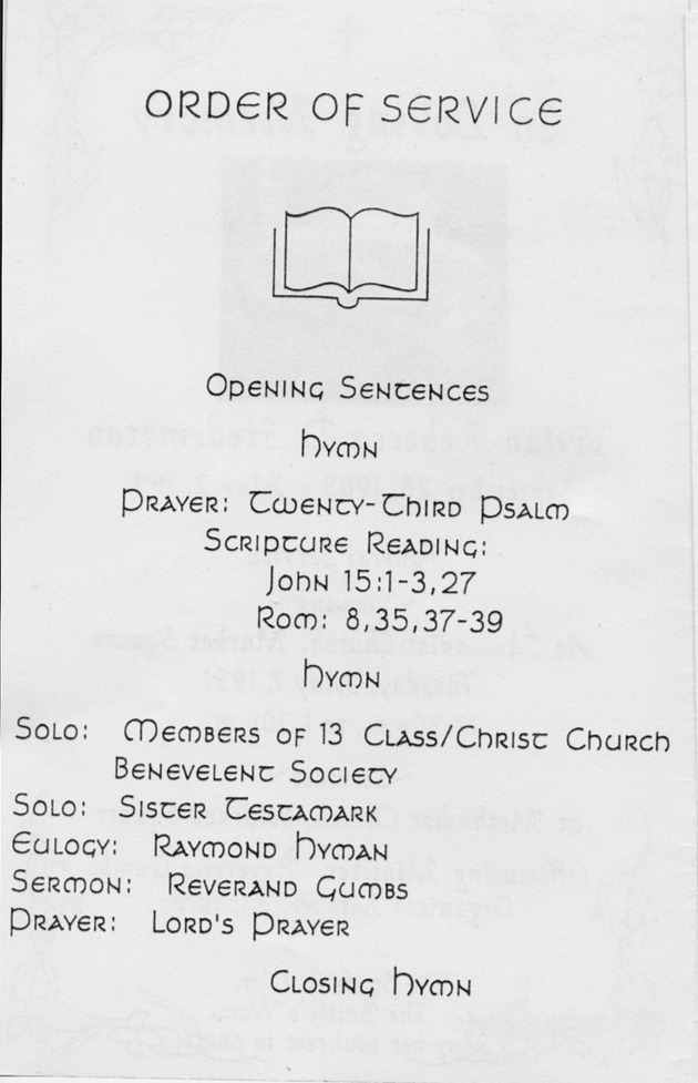 Funeral Booklet for Vivian Rebecca D. Hedrington - Page 2