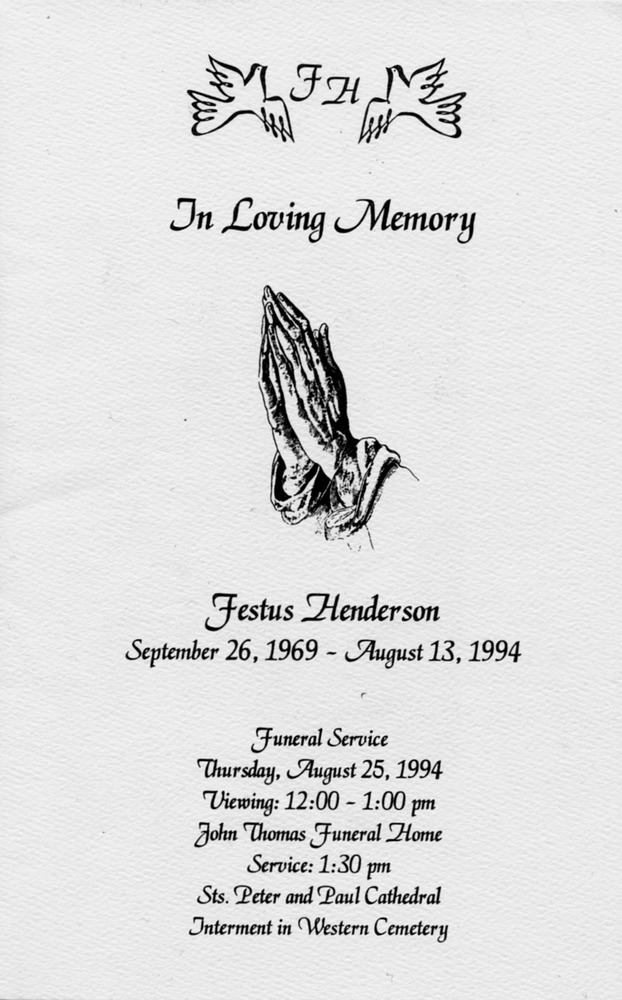 Funeral Booklet for Festus Henderson - Page 1