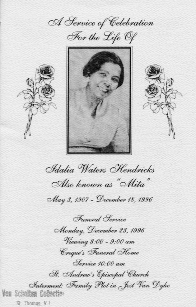 Funeral Booklet for Idalia Waters Hendricks - Page 1