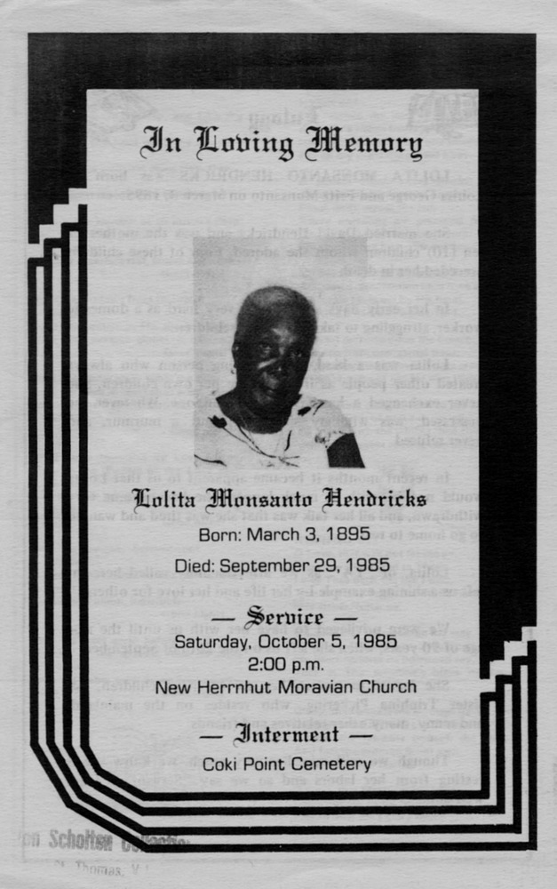 Funeral Booklet for Lolita Monsanto Hendricks - Page 1