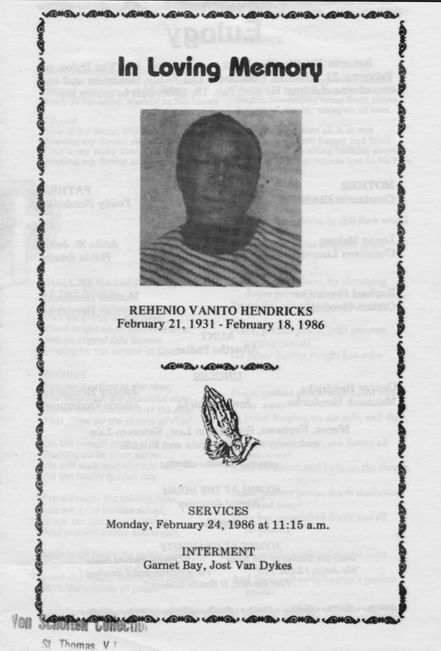 Funeral Booklet for Rehenio Vanito Hendricks - Page 1