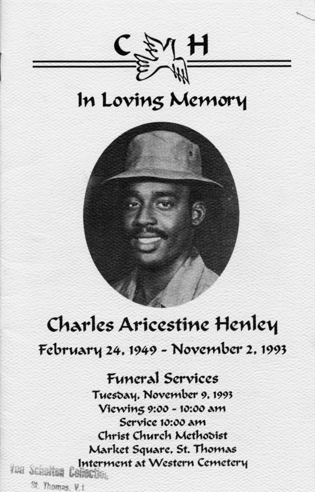 Funeral Booklet for Charles Aricestine Henley - Page 1