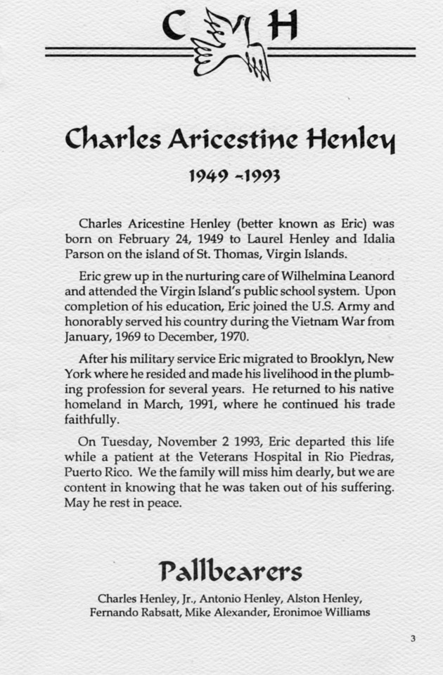 Funeral Booklet for Charles Aricestine Henley - Page 3