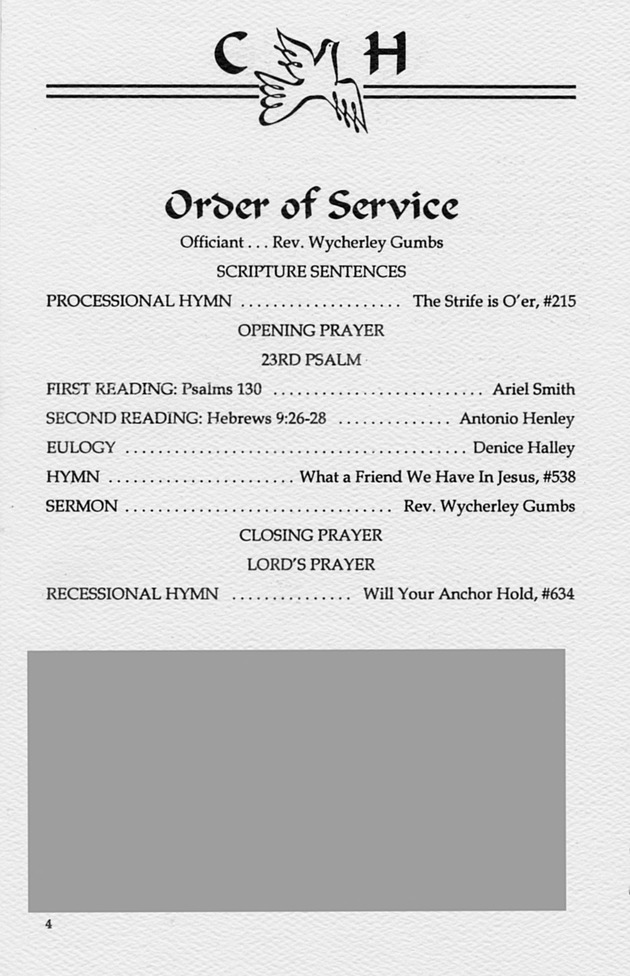 Funeral Booklet for Charles Aricestine Henley - Page 4